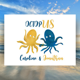 Cute Navy And Gold Octopus Coastal Ocean Wedding Invitation