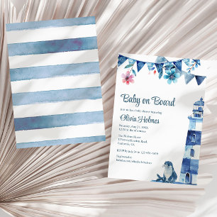Cute Navy "Baby on Board" Baby Shower Invitation