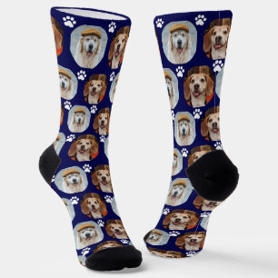 Cute Navy Blue 2 Pet 2 Photo Paw Print   Socks