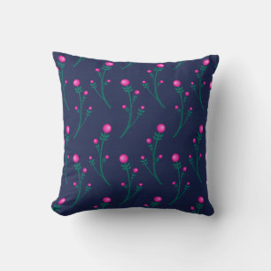Cute Navy Blue and Hot Pink Floral Berries Pattern Cushion