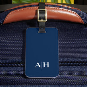 Cute Navy Blue and White , Modern Monogram Luggage Tag
