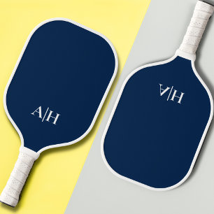 Cute Navy Blue and White , Modern Monogram Pickleball Paddle