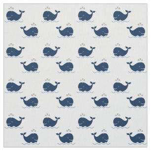 Cute Navy Blue and White Nautical Whales Pattern Fabric