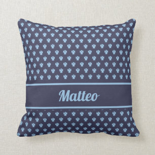 Cute navy blue angel pattern personalised name cushion