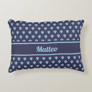 Cute navy blue angel pattern personalised name decorative cushion