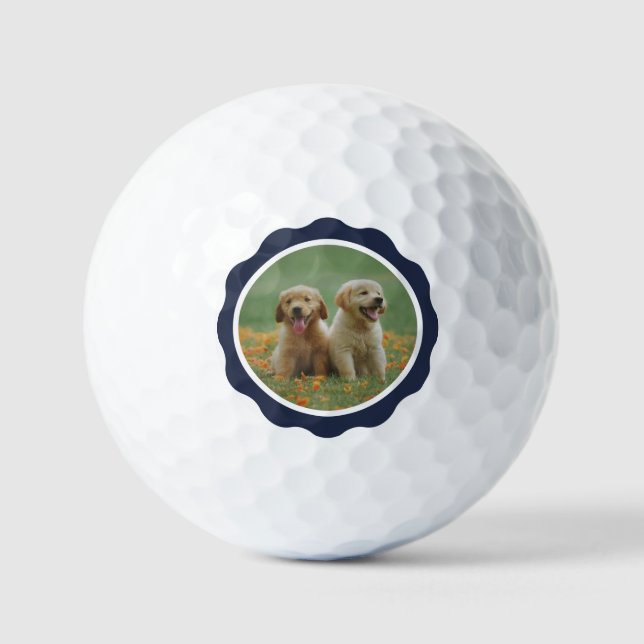 Cute Navy Blue Badge Puppy Dog Photo Golf Balls (Front)
