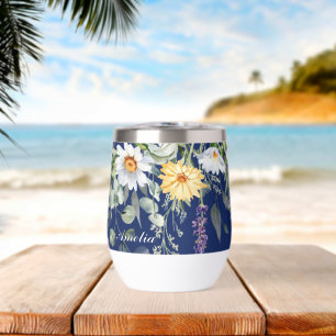 Cute Navy Blue Boho Wildflowers Pattern 