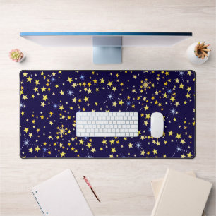   Cute Navy Blue Celestial Pattern Fun Lovely Star Desk Mat