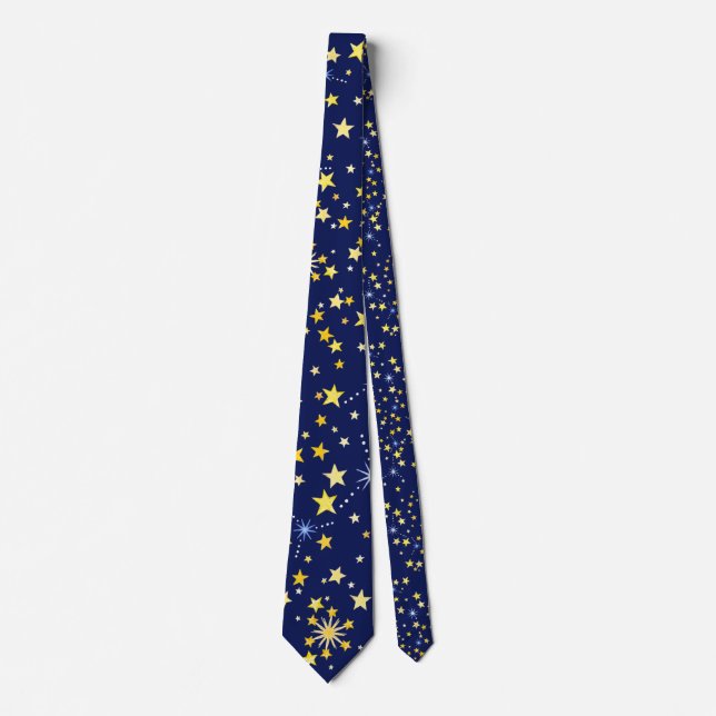  Cute Navy Blue Celestial Pattern Fun Lovely Star Tie (Front)