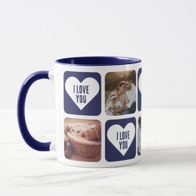 Cute Navy Blue Custom Photo I Love You Mug (Left)