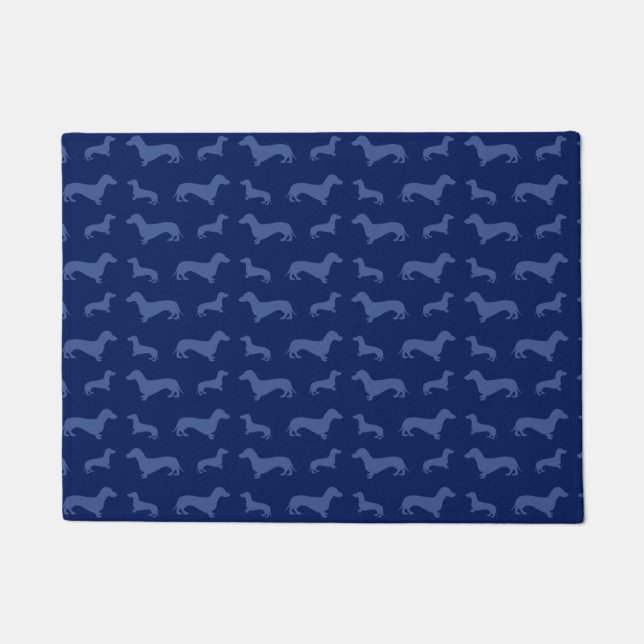 Cute navy blue dachshund pattern doormat (Front)
