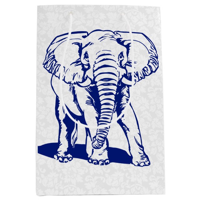 Cute Navy Blue Elephant Line Drawing Medium Gift Bag (Front)