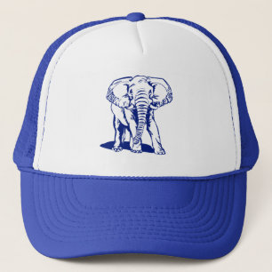 Cute Navy Blue Elephant Line Drawing Trucker Hat