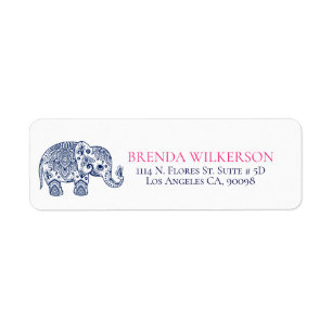 Cute Navy Blue Floral Paisley Elephant