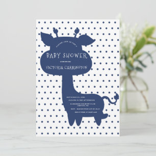 Cute Navy Blue Giraffe Polkadot Baby Shower  Invitation