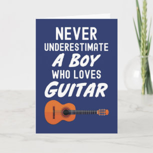 Cute Navy Blue Guitarist Cards For Baby Boys Kids