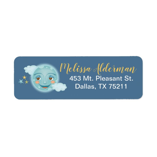 Cute Navy Blue Moon Return Address (Front)
