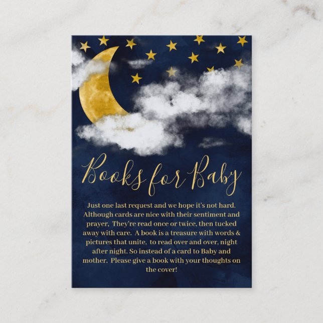Cute Navy Blue Moon Stars Books for Baby Shower Enclosure Card (Front)