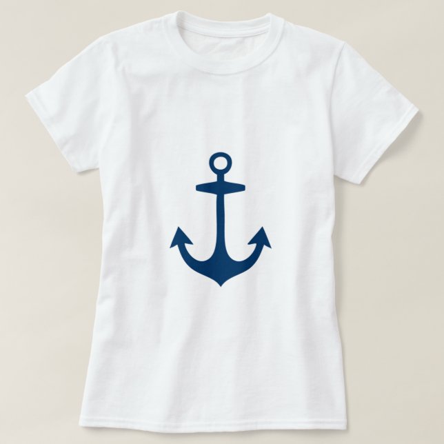 Cute Navy Blue Nautical Inspired T-Shirt (Design Front)