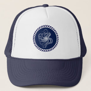 Cute Navy Blue & Nautical White Octopus  Trucker Hat