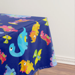Cute Navy Blue Pattern Dinosaur Birthday Tablecloth