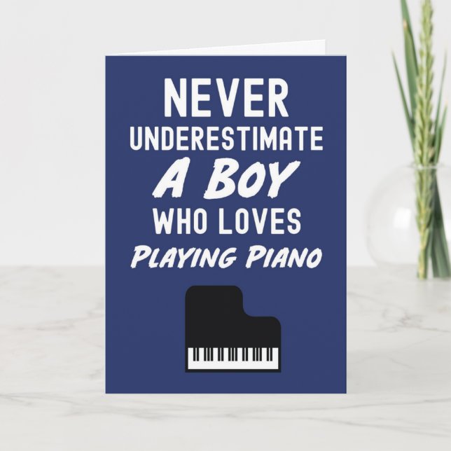 Cute Navy Blue Pianist Cards For Baby Boys Piano  (Front)