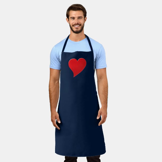 Cute navy blue red big heart minimalist modern apron (Worn)