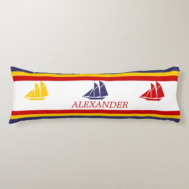 Cute Navy Blue Red Yellow Sailboat Stripe nautical Body Cushion (Front)