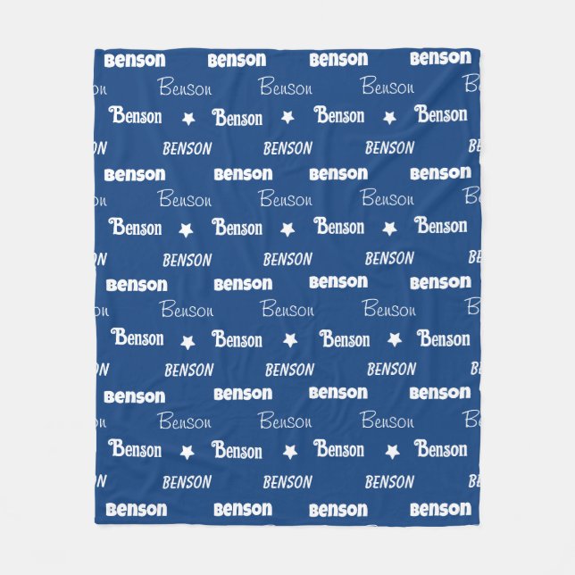 Cute navy blue repeating name personalised  fleece blanket (Front)