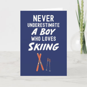 Cute Navy Blue Skiing Cards For Baby Boys Kids Ski