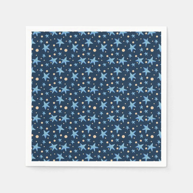 Cute Navy Blue Star Patterned Party Napkin (Front)