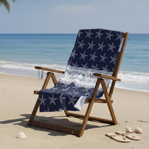 Cute Navy Blue Starfish Custom Beach Towel