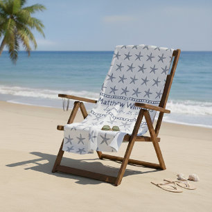 Cute Navy Blue Starfish Custom Beach Towel