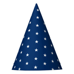 Cute navy blue white stars pattern fun celebration party hat