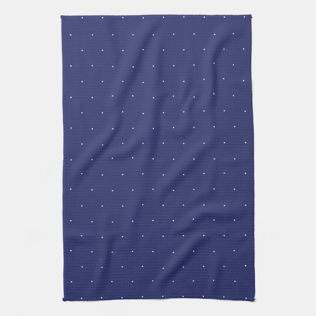 Cute navy blue white tiny polka dots elegant  tea towel (Vertical)