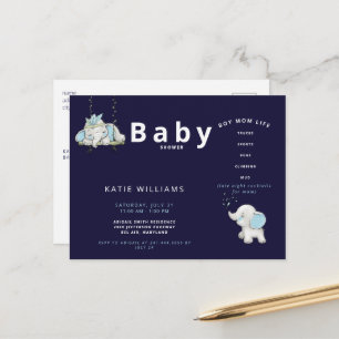  Cute Navy Funny Boy Mum Life Baby Shower Announce Announcement Postcard