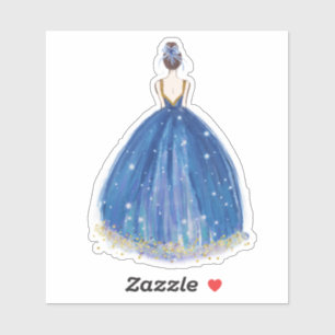 Cute Navy/Gold Princess Dress Cut Vinyl Sticker