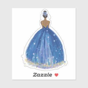 Cute Navy/Gold Princess Dress Cut Vinyl Sticker