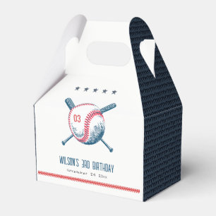 Cute Navy Red Baseball Bat Star Kids Birthday Favour Box