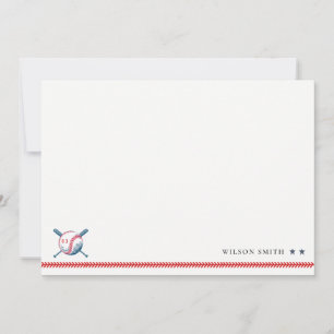 Cute Navy Red Baseball Kids Photo Birthday Card