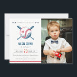Cute Navy Red Baseball Kids Photo Birthday Invitation<br><div class="desc">A Cute Boys Navy Red Baseball Bat Star theme Kids Collection.- it's an Elegant Simple Minimal sketchy Illustration of baseball bat and stars with custom year and perfect for your little ones sporty birthday party. It’s very easy to customise, with your personal details. If you need any other matching product...</div>