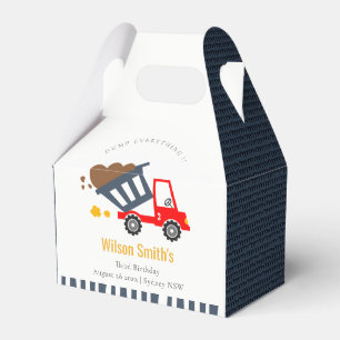 Cute Navy Red Dump Truck Kids Any Age Birthday Favour Box
