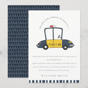 Cute Navy Rescue Police Car Kids Any Age Birthday Thank You Card