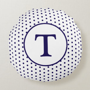 Cute Navy & White Polka-Dot Round Pillow