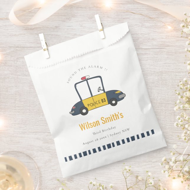 Cute Navy Yellow Police Car Kids Any Age Birthday Favour Bags (Clipped)