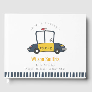 Cute Navy Yellow Police Car Kids Any Age Birthday Guest Book