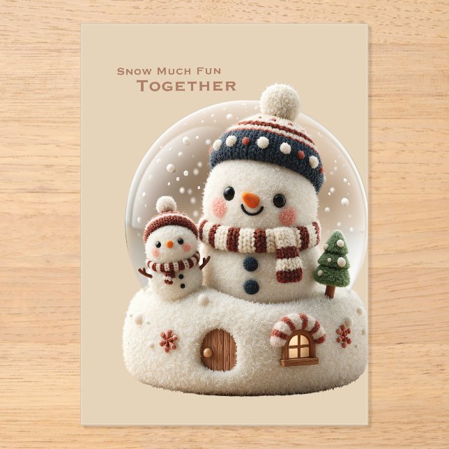 Cute Needle Felted Snowman Snowglobe Acrylic Invitations (Front)