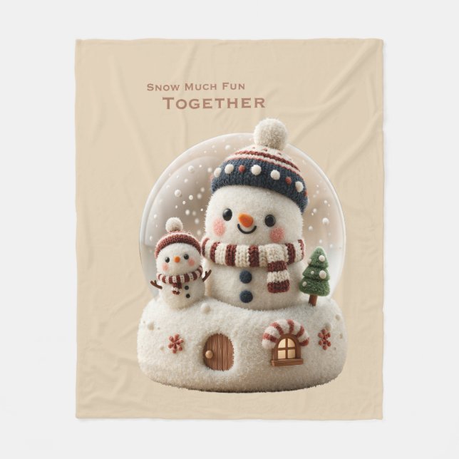 Cute Needle Felted Snowman Snowglobe Fleece Blanket (Front)