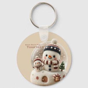 Cute Needle Felted Snowman Snowglobe Key Ring