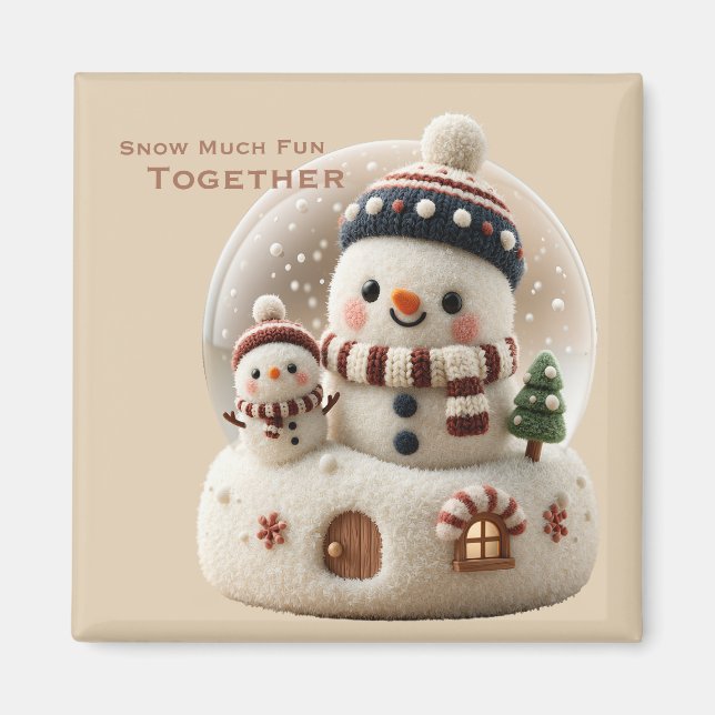Cute Needle Felted Snowman Snowglobe Magnet (Front)
